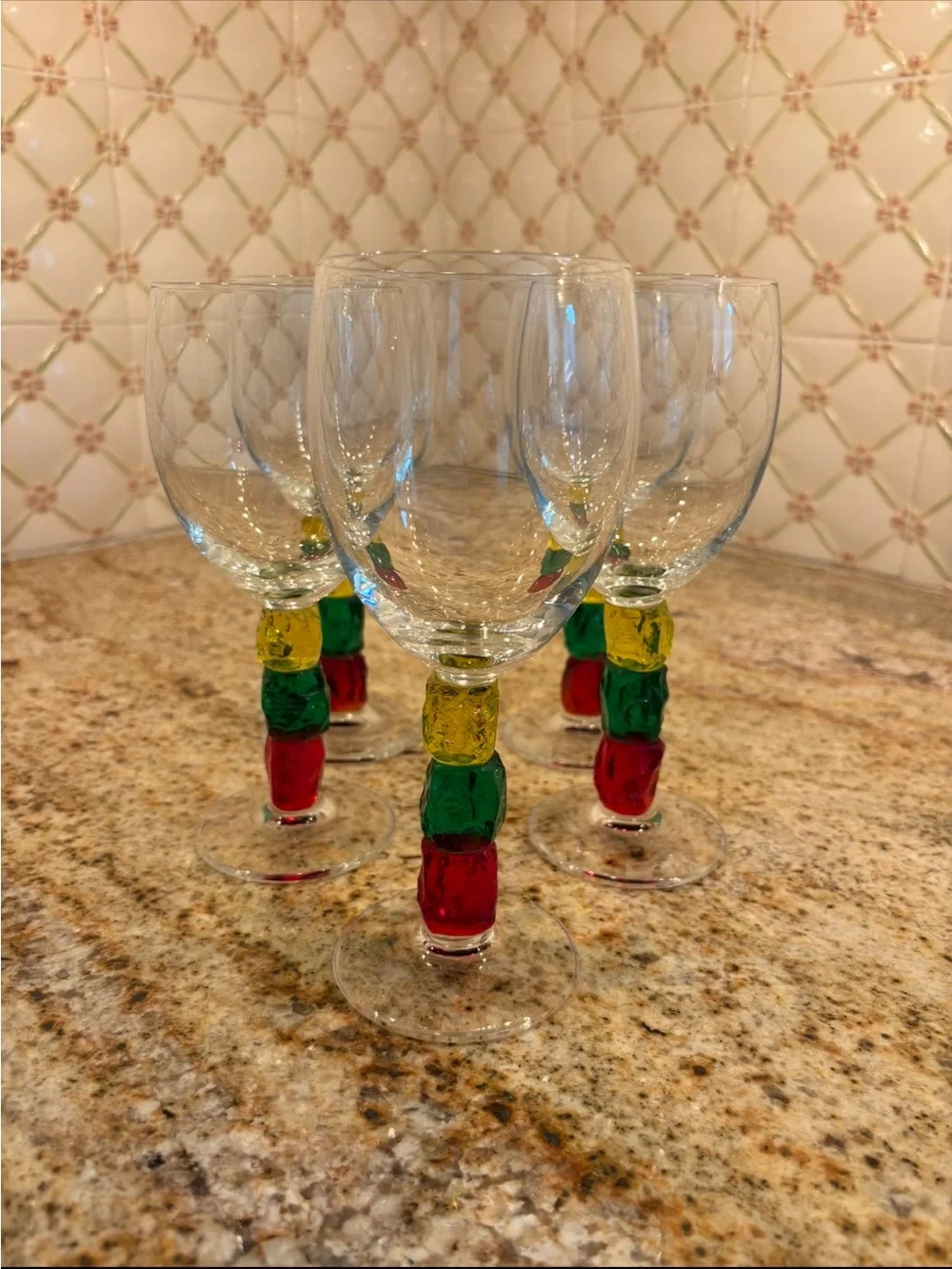 Colorful Stacked Stem Wine Glasses - Set of 5